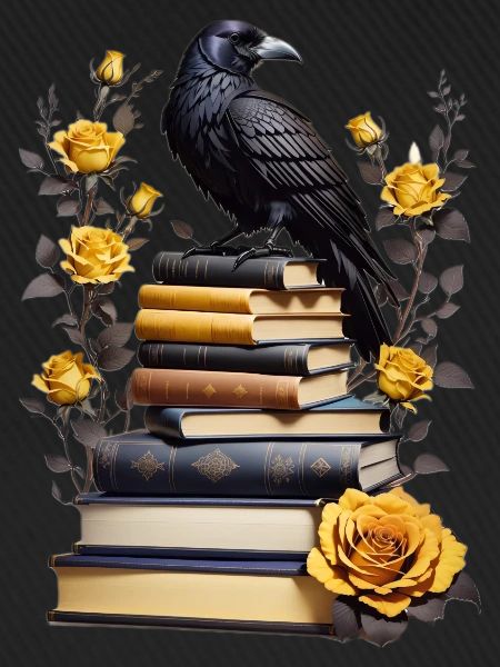 Bücherstapel mit Rabe