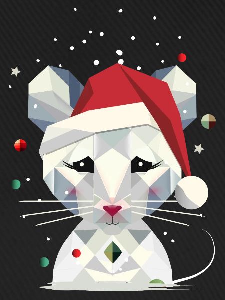 Schneemaus im geometrischen Weihnachtsdesign