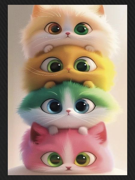 Gestapelte Regenbogen-Plüschkatzen