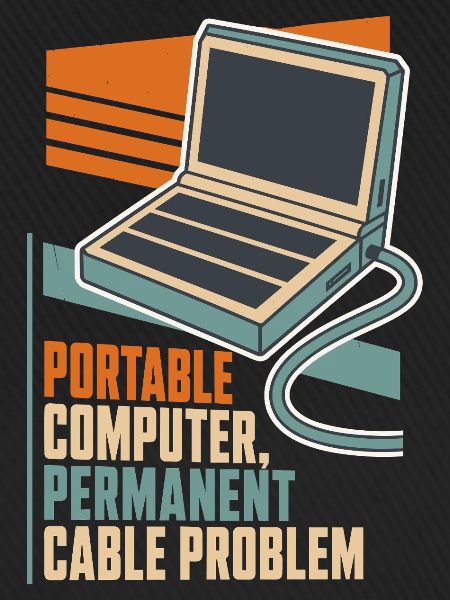 Laptop mit Kabelproblem – Computerhumor