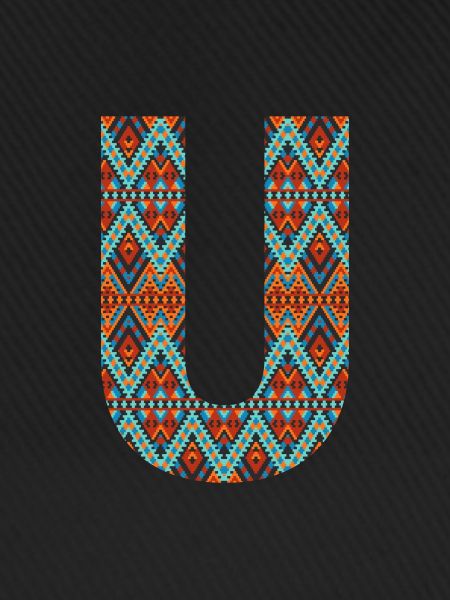 Buchstabe U-Boho-Design, Buntes Monogramm
