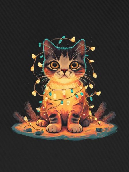 Katze mit Lichterkette