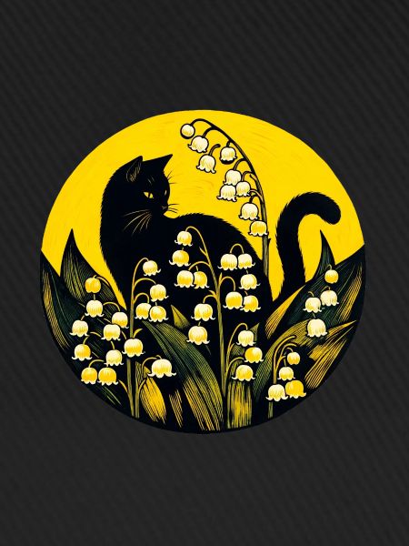 Schwarze Katze Maiglöckchen