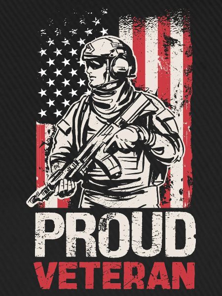 Stolzer Veteran mit US-Flagge