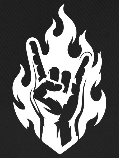 Rock Handzeichen Flammen Symbol Weiß