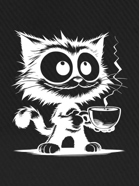Lustig grinsende Katze mit Kaffeetasse
