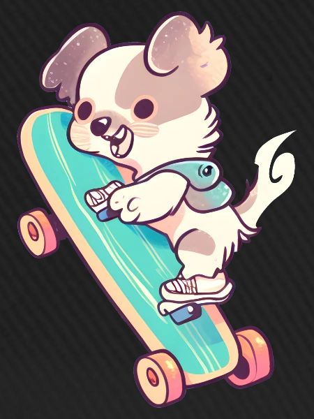 Ein Hündchen auf einem Skateboard