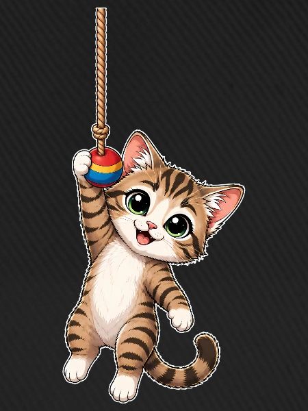 Katze hängt am Seil