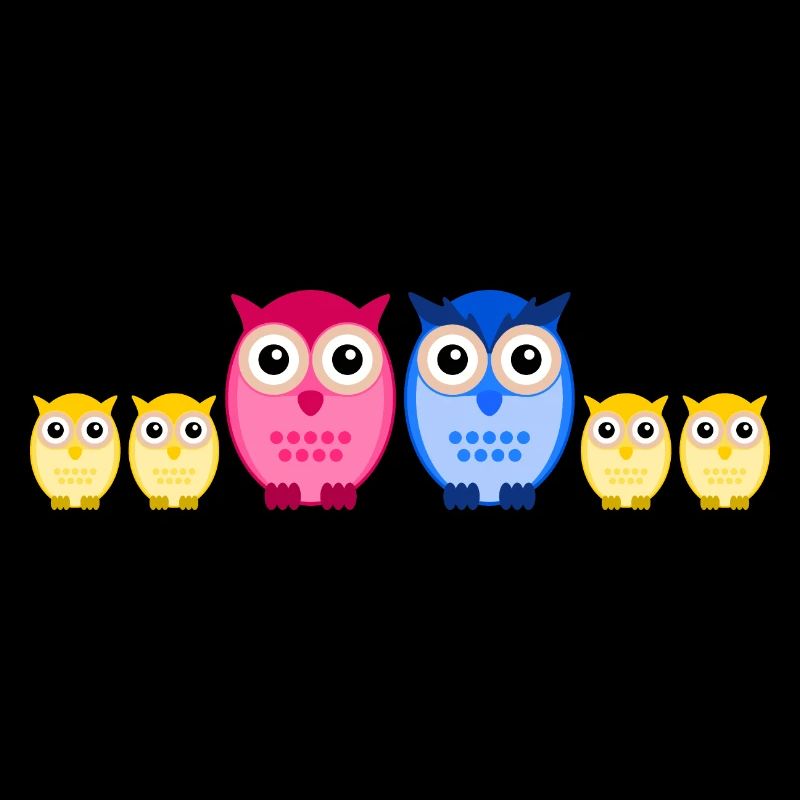 Eule Familie vier Kinder