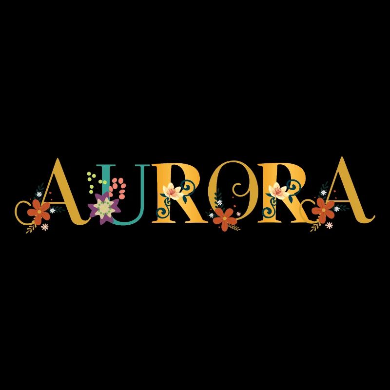 Art du nom AURORA avec des fleurs brodées