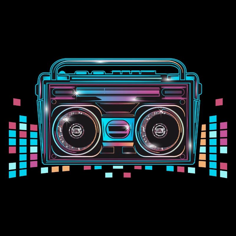 Cassette recorder in bright 80s neon look