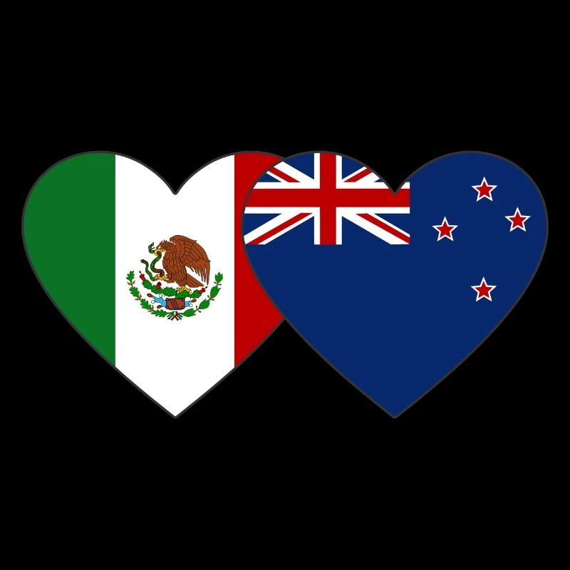 Mexiko Neuseeland Flagge Herz