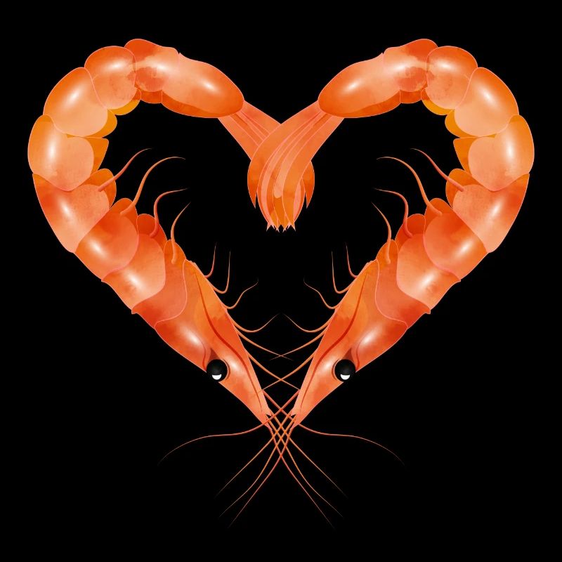zwei Garnelen oder Shrimps in Herz Form gestaltet