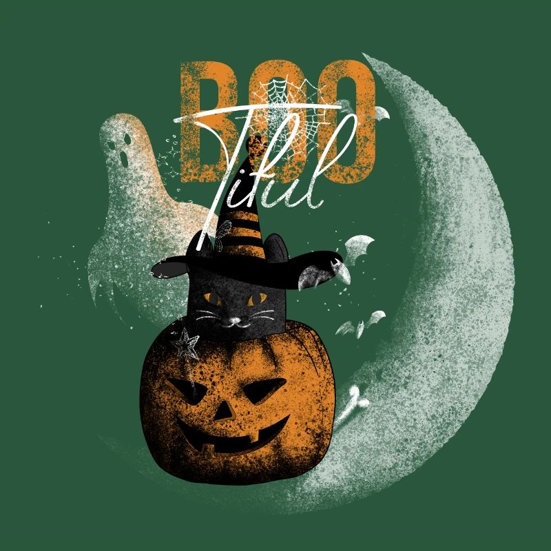 Bootiful Ghost and Black Cat in Crescent Moon