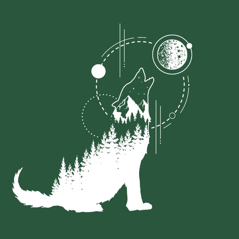 Modern Geometric Wolf Forest Double Exposure
