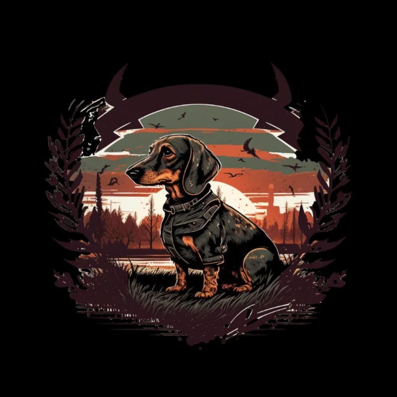 Chien de chasse teckel avec soleil