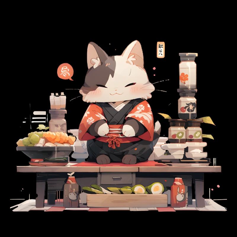 Samurai Cat eat Sushi