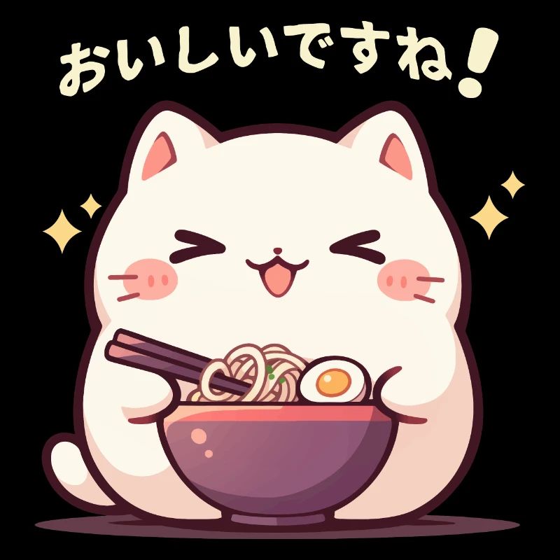 Katze isst Ramen