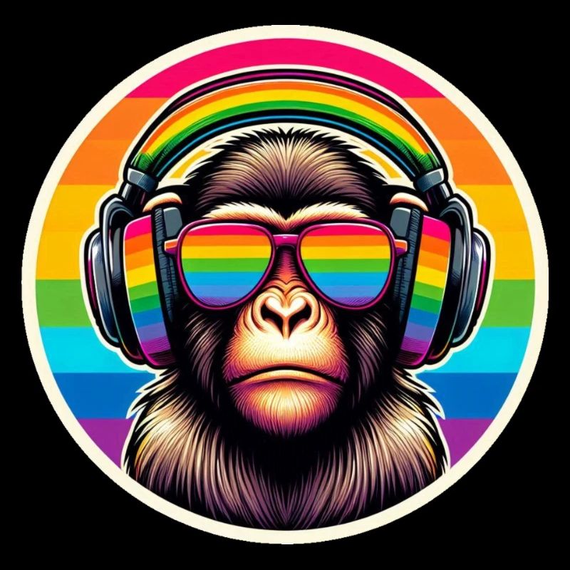 Affe Kopfhörer Brille Regenbogen bunt