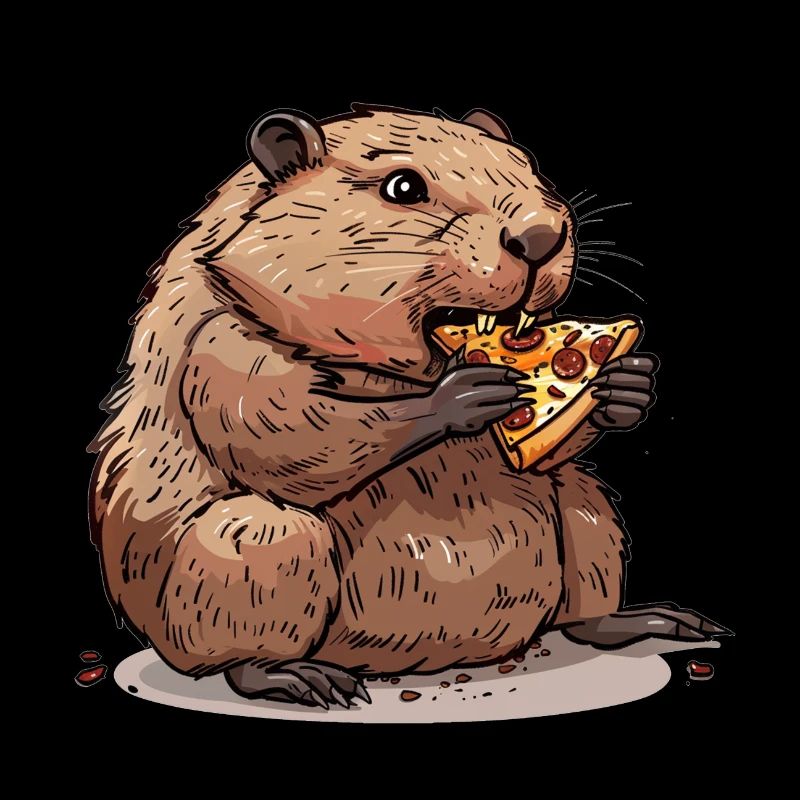 Beaver eats pizza