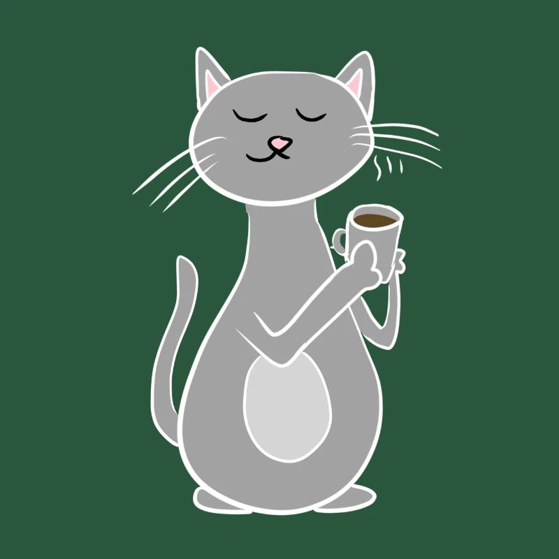 chat gris refroidissant avec du café