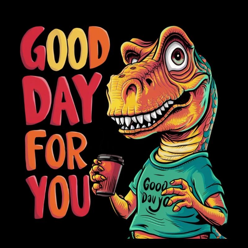 Design zeigt coolen Dino, der einen Kaffeebecher