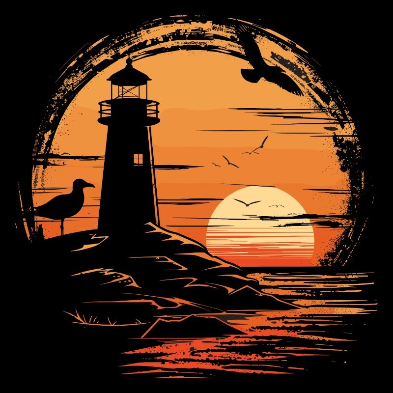 Seagull Seabird Lighthouse Sunset