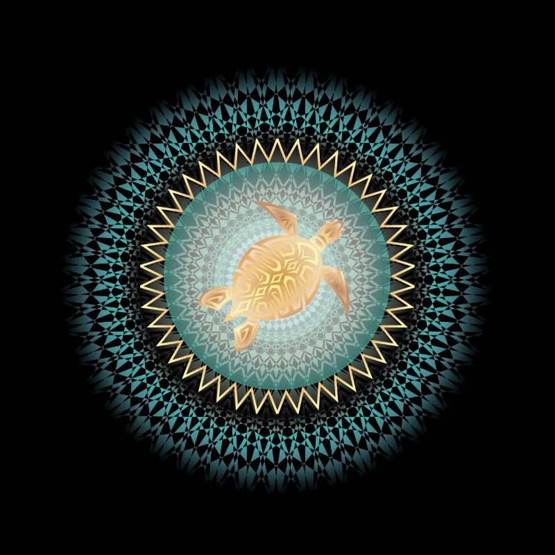 Gold turtle in a turquoise mandala