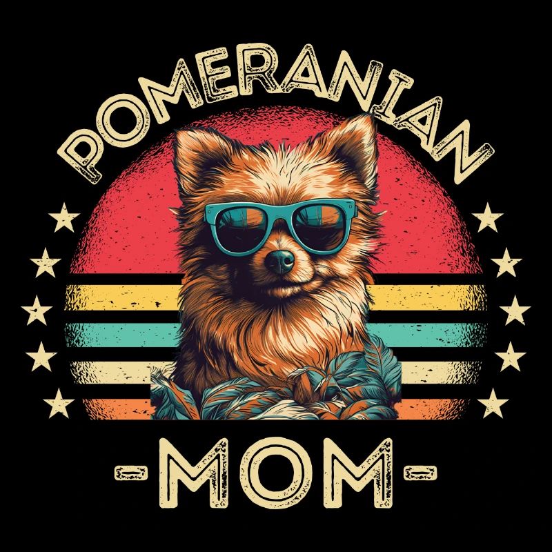 Miniature spitz with sunglasses Mama retro