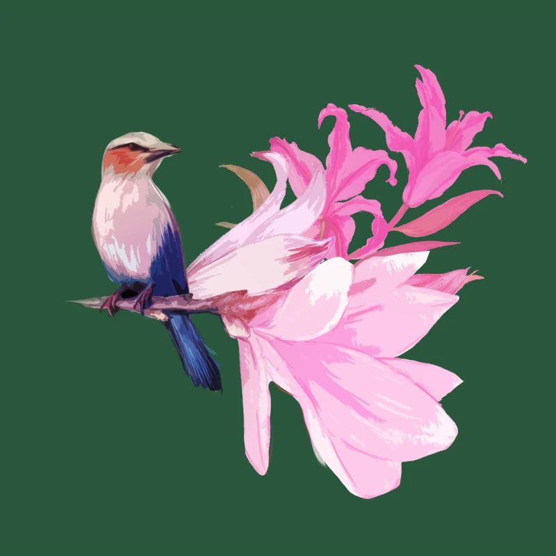 Vogel mit Blüten