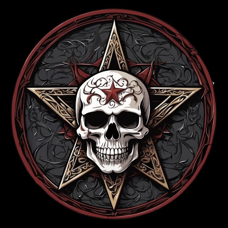 Skull with pentagram in gothic style