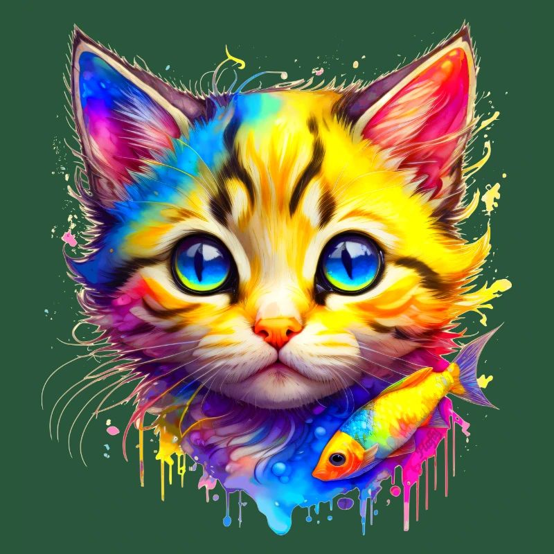 Rainbow Kitty with fish