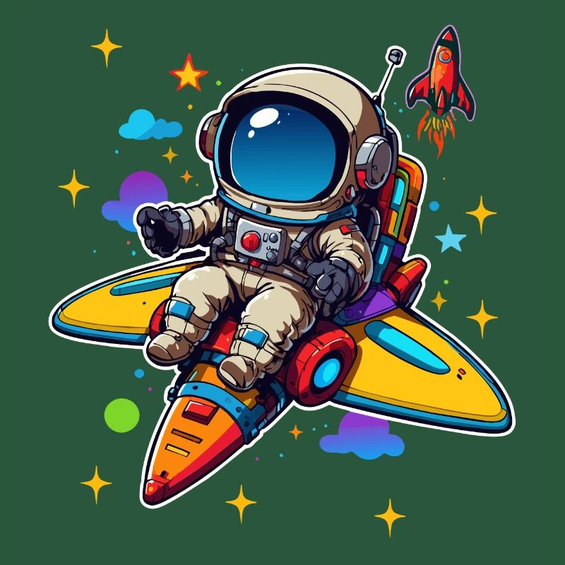 Petit astronaute dans un vaisseau spatial coloré dans l’espace