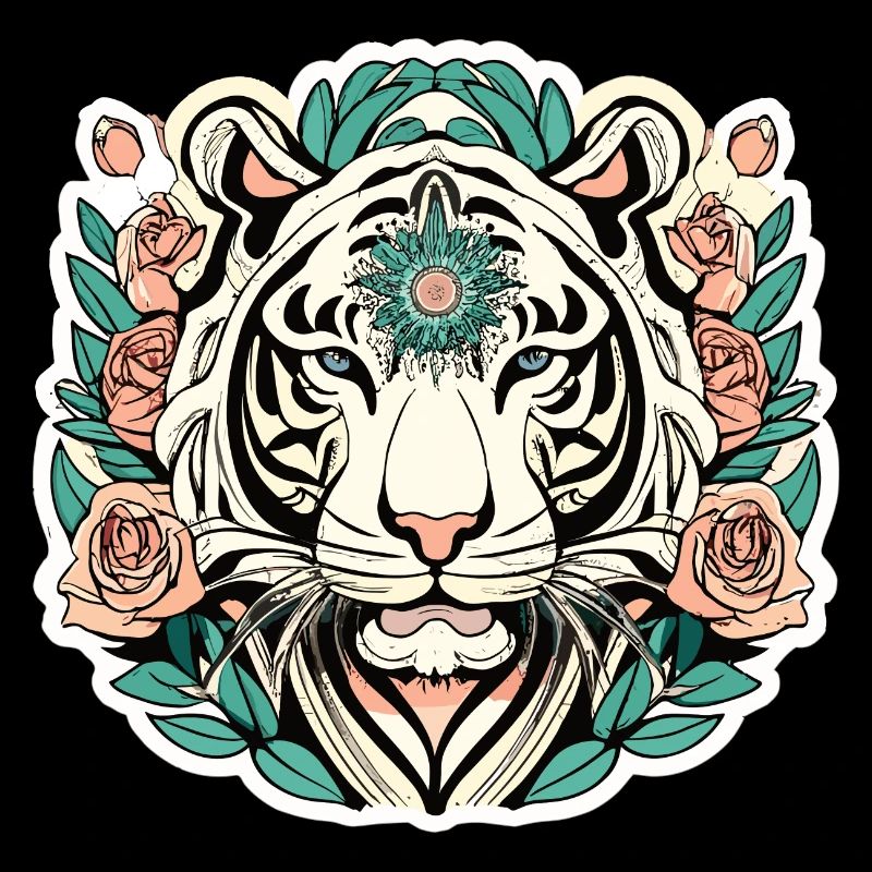 Tiger mit Rosen Blüten Geschenk