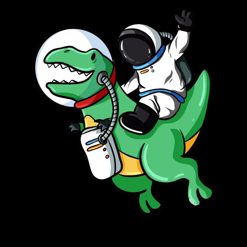 Astronaut rides T-Rex dinosaurs