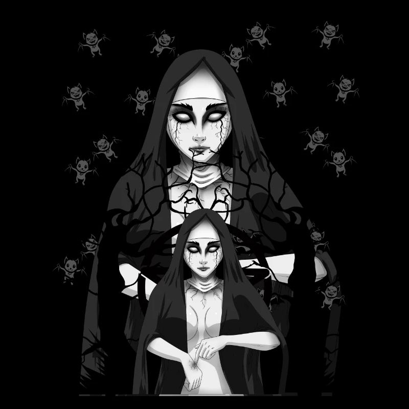 Nonne Dämon Fledermäuse Satanisch Horror Halloween