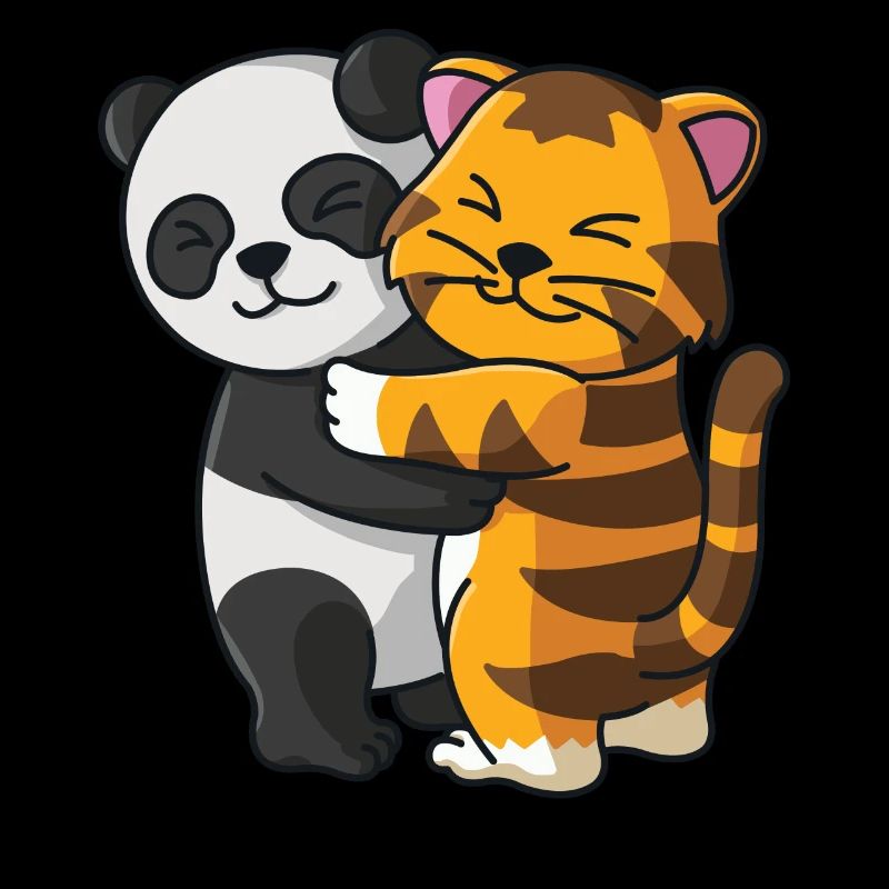 Panda avec chat aime les animaux mignons doux