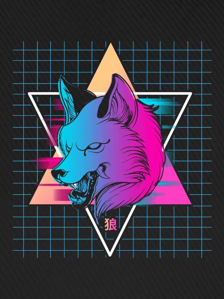 Japan Vaporwave Wolf