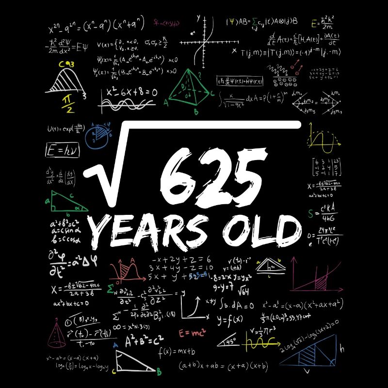 Square Root of 625 25TH Funny Math Birthday