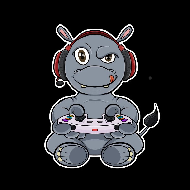 Hippo With Gaming Controller I Funny Gaming I