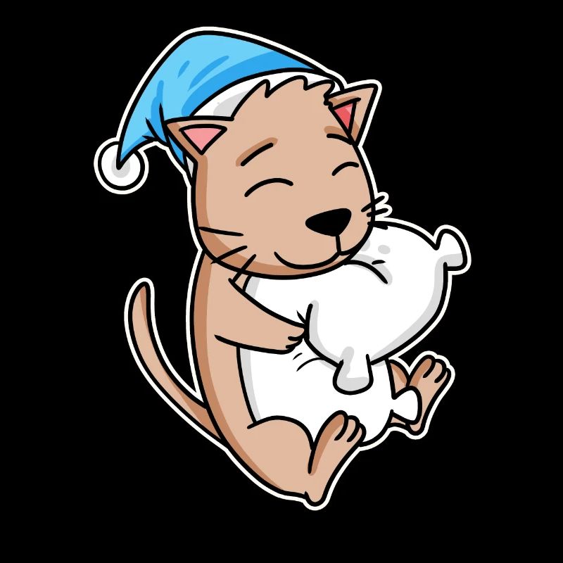 Cat with sleeping cap and pillow