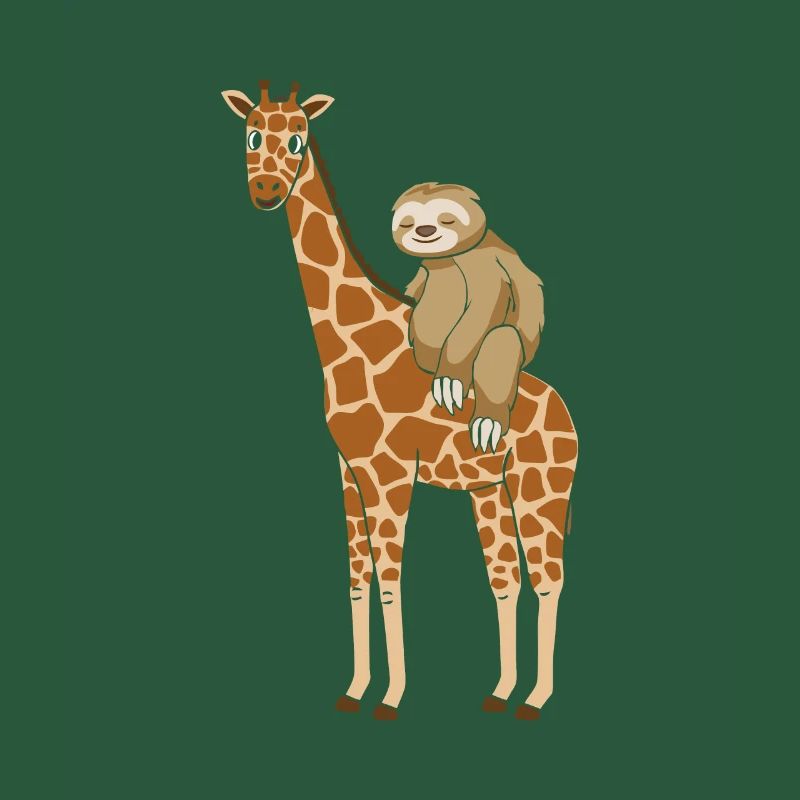 Sloth sits on giraffe