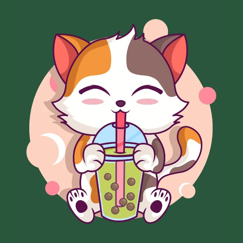 Anime Kawaii Cat Drinks Boba Tea bubble Tea