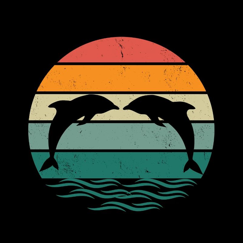 Silhouette dolphins - Retro Sunset Dolphin