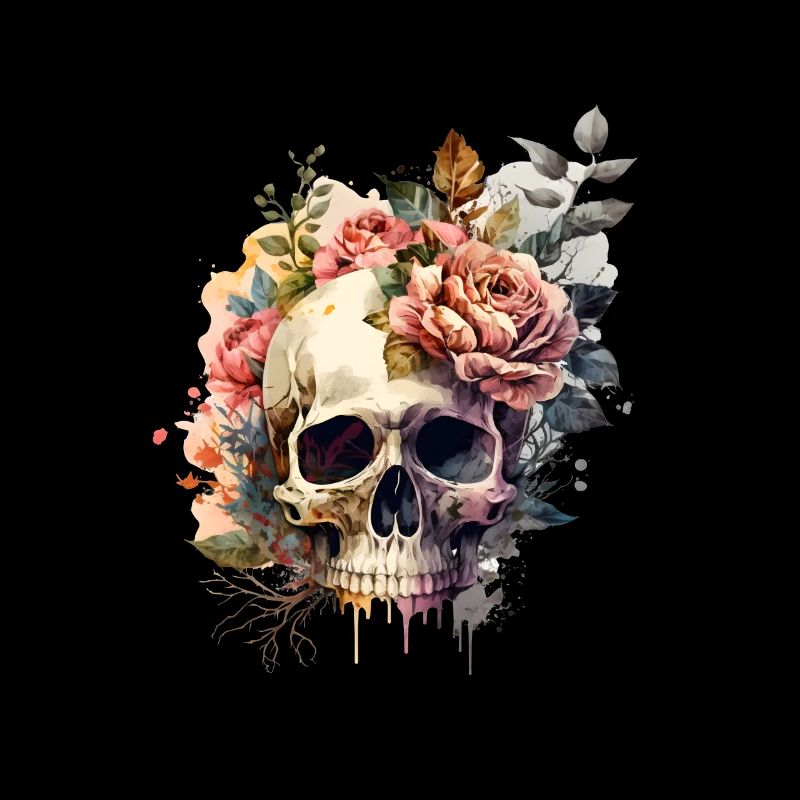 Skull and crossbones with roses - Skull Dia De Los Muertos
