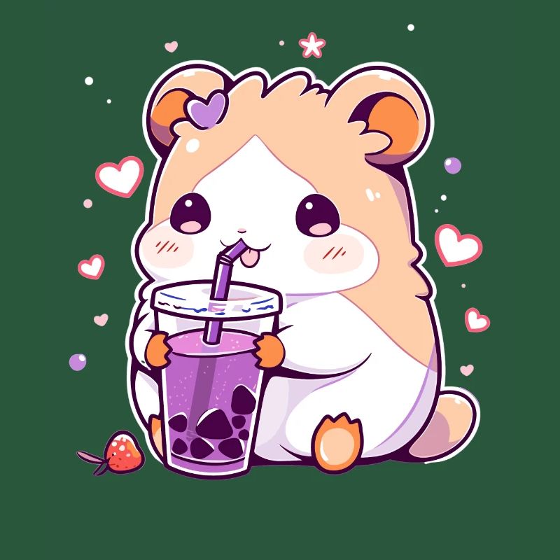 Kawaii Hamster Drinks Boba Bubble Tea Chibi