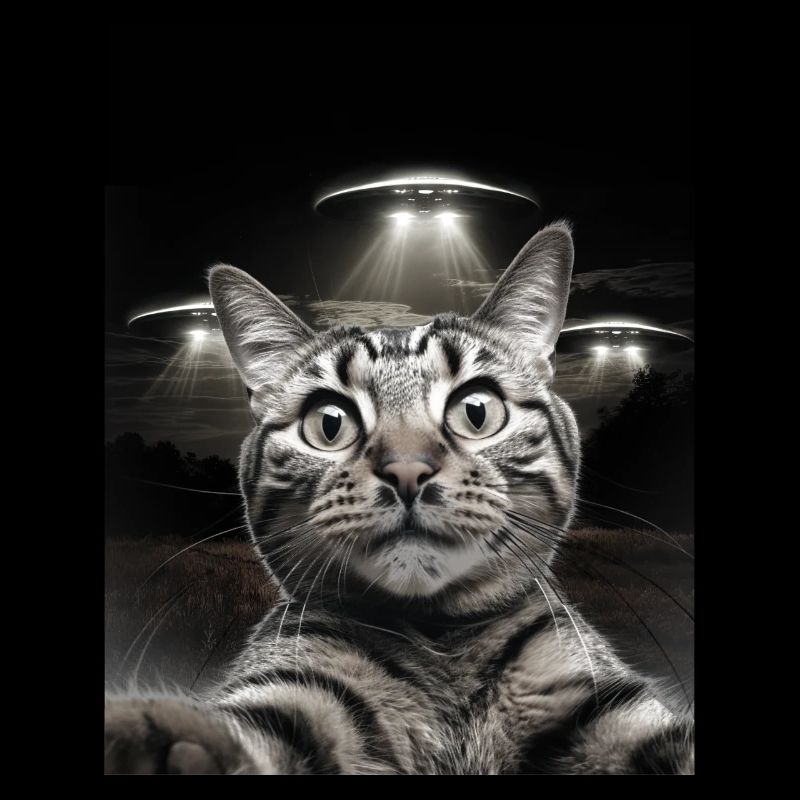 Drôle De Chats Selfie Devant Des OVNI Chat OVNI