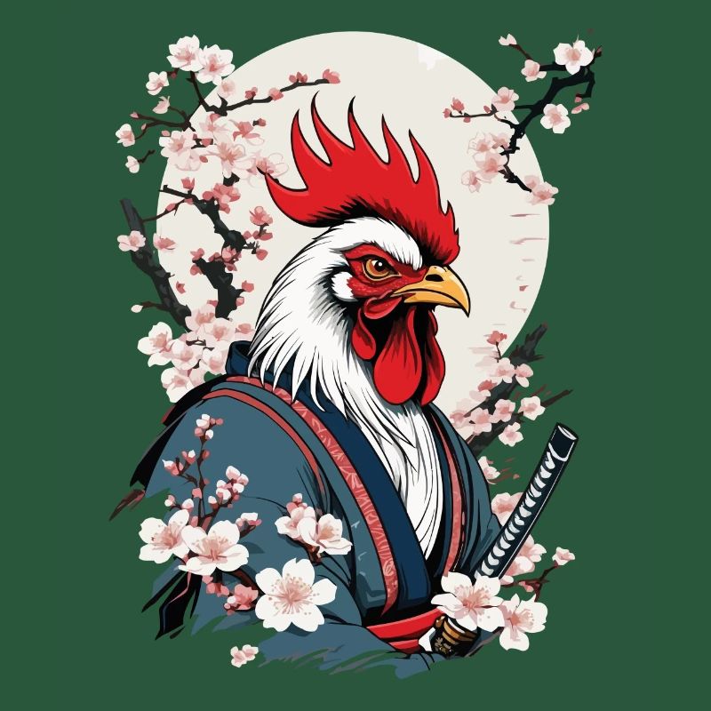 Coq Vintage samouraï Ukiyo-E Style Design
