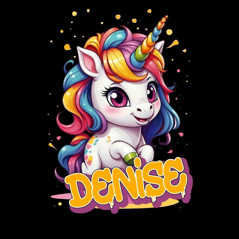 DENISE - Schöner Mädchen Name mit süßem Einhorn