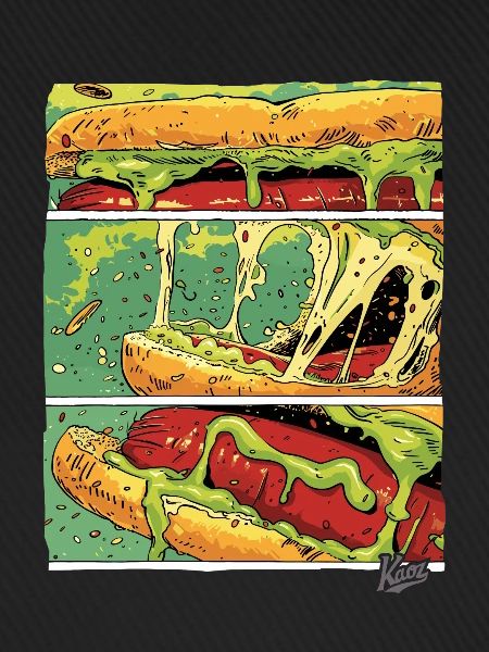 Comic-Panels: Käse-Monster-Wurst im Brötchen